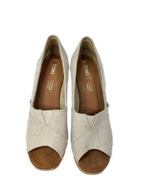 TOMS Women's Stella Classic Natural Crosshatch Jacquard Peep Toe Cork Wedge Sand